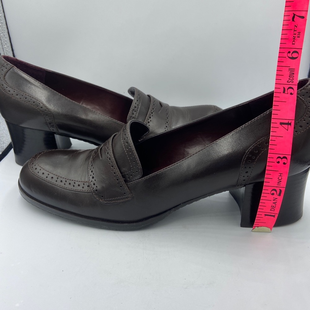 Etienne Aigner Brown Leather Dress Shoes Size 9M Slip-On Heels E-Greeley Brazil - Picture 9 of 14